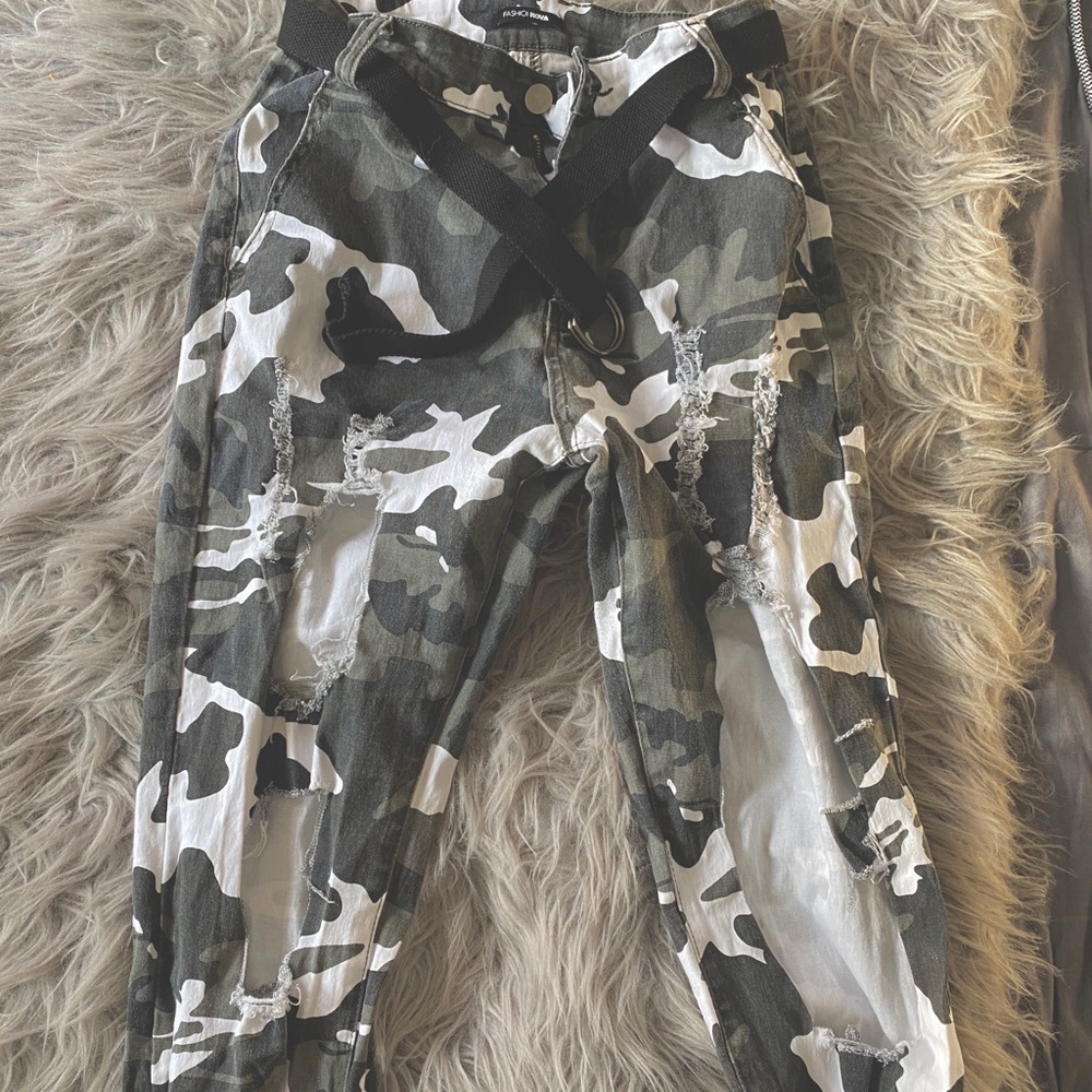 Black Camo Ripped Pants